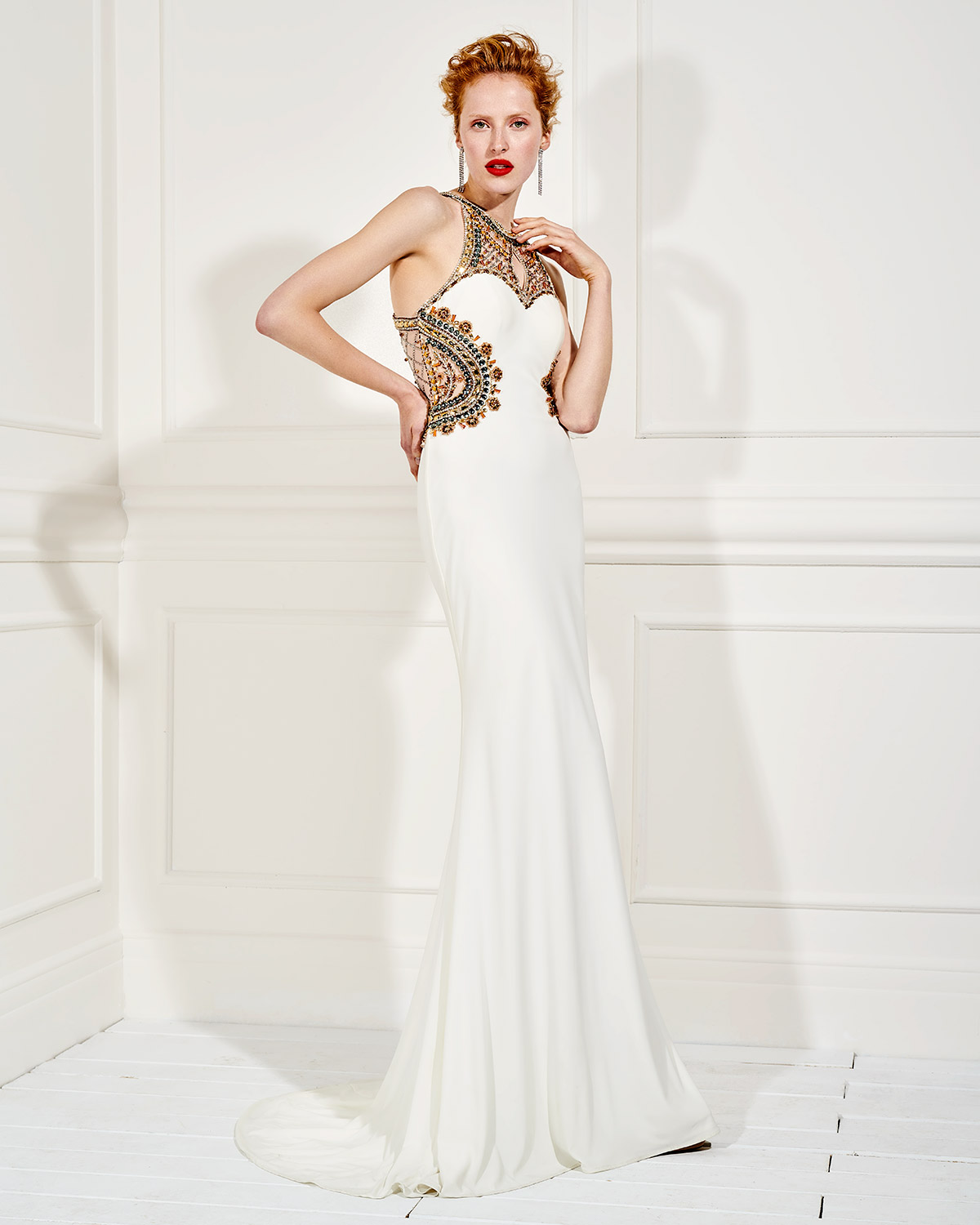 Evening Dresses / Long evening dress with beading on the bust and back