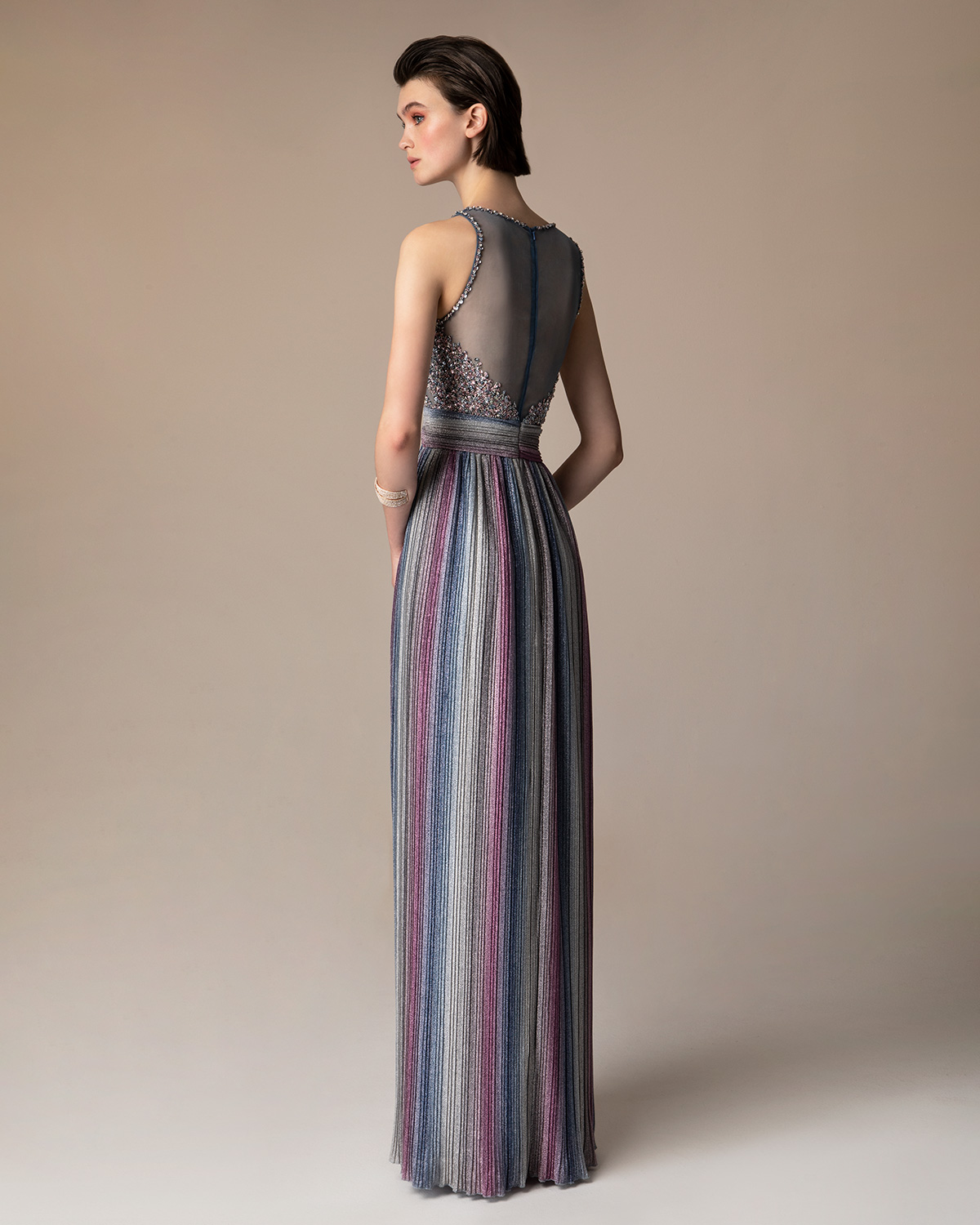 Βραδυνά Φορέματα / Βραδινό μακρύ φόρεμα lurex ντεγκραντέ με κεντημένο τοπ